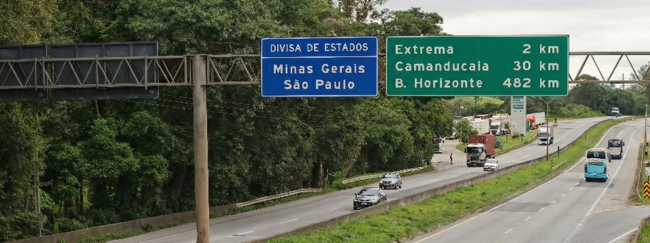 Carros transitando em uma rodovia de mão dupla nos dois sentidos da Via Sul.