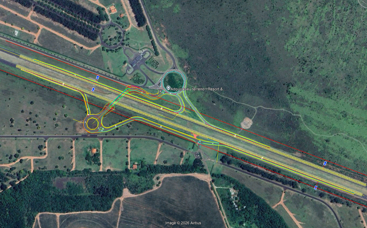 Projeto de implantação de dispositivo em desnível na Rodovia Castello Branco (SP-280), em Águas de Santa Bárbara, com viaduto, rotatórias e novas alças de acesso.
