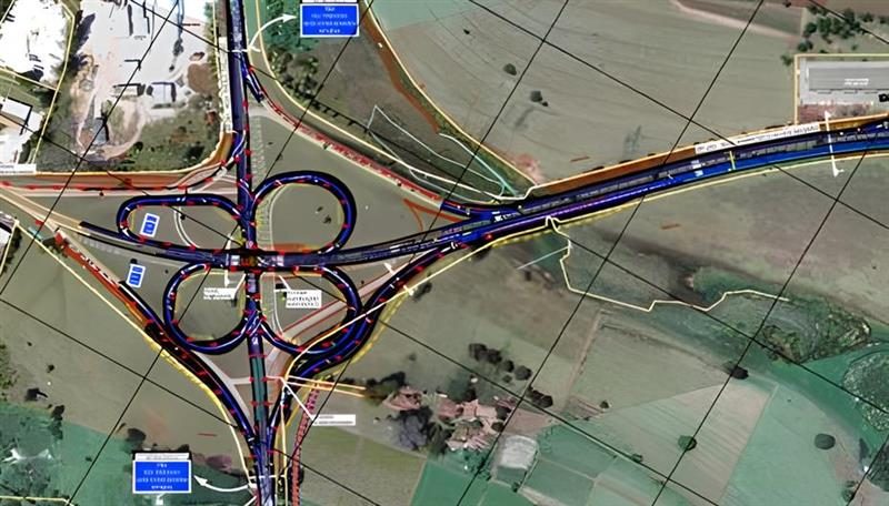 Imagem da planta de projeto funcional para um trevo rodoviário (interseção de autoestrada) em Tatuí na SP-127. 
