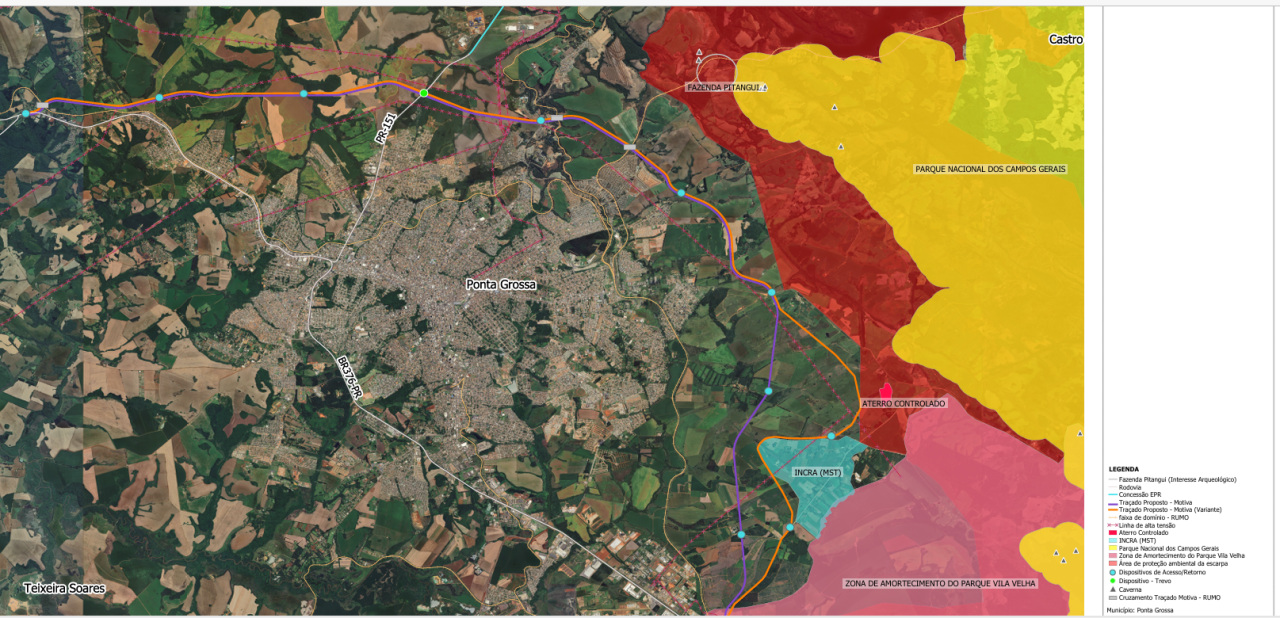 Proposta adaptada do contorno rodoviário de Ponta Grossa - Créditos: Comunicação Motiva Paraná