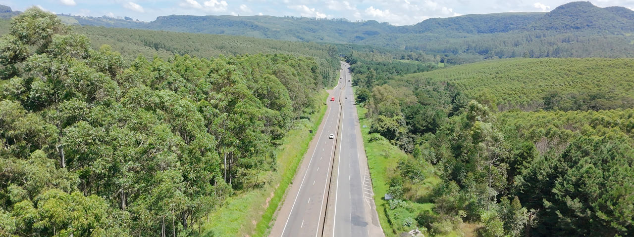 Imagem ilustrativa mostrando duas vias em uma rodovia exemplificando o que é faixa de domínio
