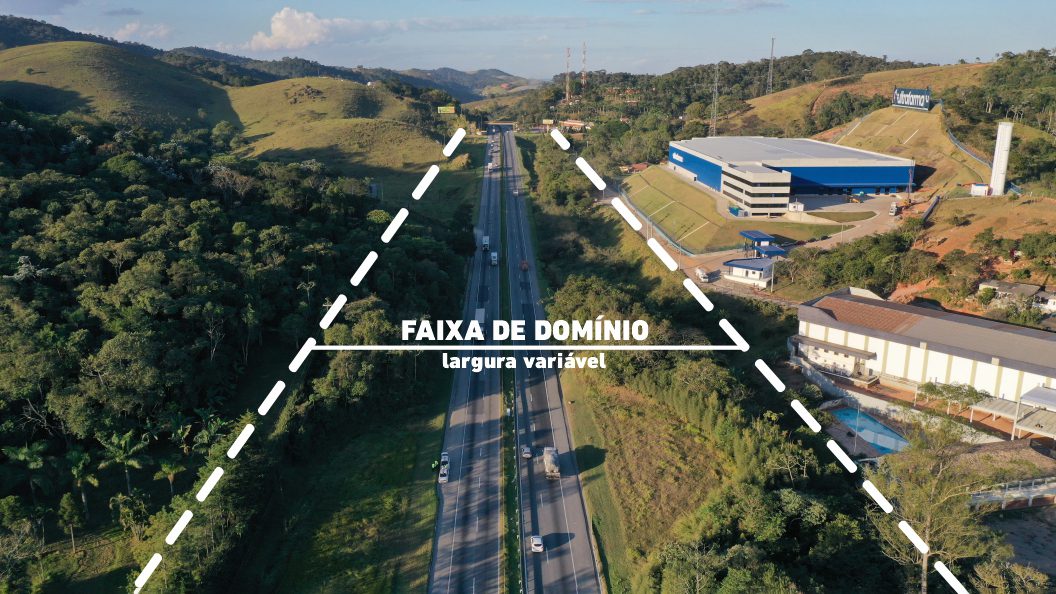 Ilustração da área de faixa de domínio em rodovia da CCR Via Oeste, sinalizando áreas onde é possível a implantação de obras